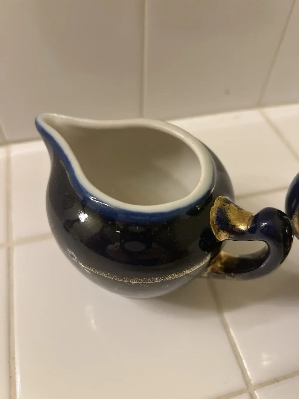Vintage Guernsey Cooking Ware Cobalt Blue Gold Grape Cream And Sugar Set Lid